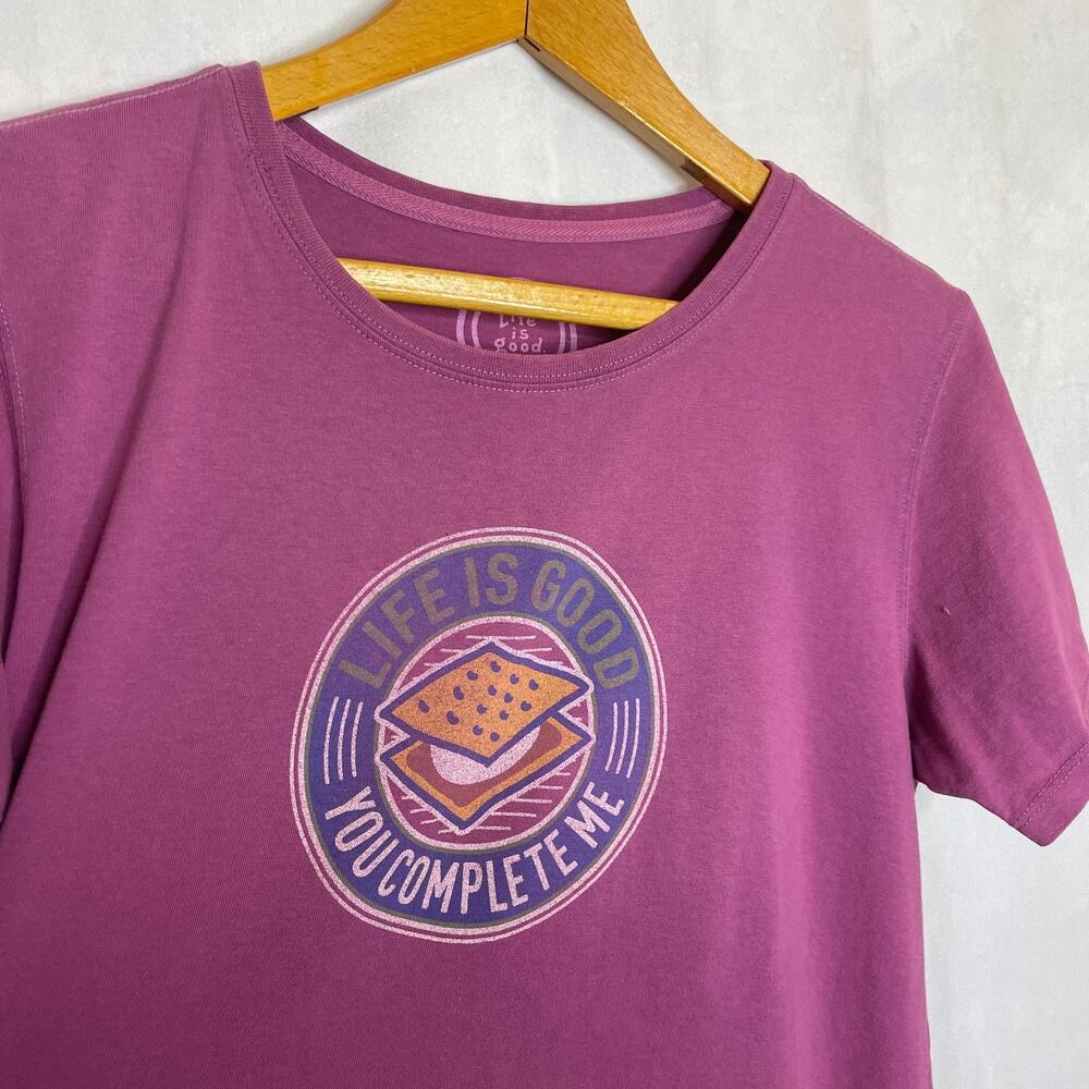 Women's Medium Life is Good S'mores You Complete Me Purple Classic Tee - Picture 2 of 6